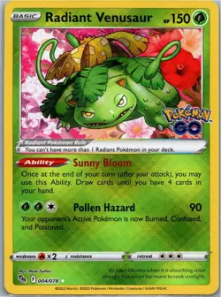 Pokemon Radiant Venusaur Radiant Rare Pokemon GO 004/078 NM - Image 1