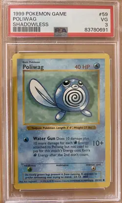 Pokemon Poliwag Base Set Shadowless 59/102 PSA 3 Very Good - Image 1