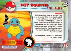 SQUIRTLE #07 - BLUE Logo - Non-Holo - SERIES 1 - TOPPS POKEMON CARD - NM/LP - Image 2