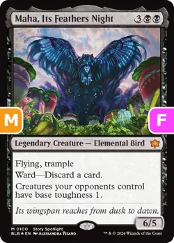 MTG Maha, Its Feathers Night BloomBurrow Mythic Rare Legendary Creature NM-Foil - Image 1