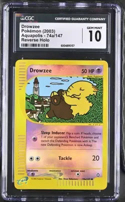 2003 POKEMON AQUAPOLIS DROWZEE #74a REVERSE HOLO CGC 10 GEM MINT - Image 1
