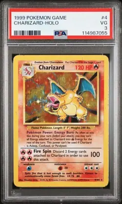1999 POKEMON GAME #4/102 CHARIZARD HOLO PSA 3 - Image 1