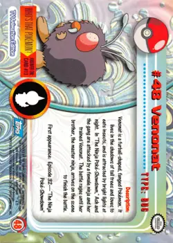 VENONAT #48 - BLUE Logo - NON-HOLO - SERIES 1 - TOPPS Pokemon Card - NM/LP - Image 2