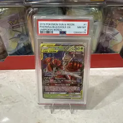 2019 POKEMON SUN & MOON UNBROKEN BONDS #1 PHEROMOSA & BUZZWOLE GX PSA 8 - Image 1
