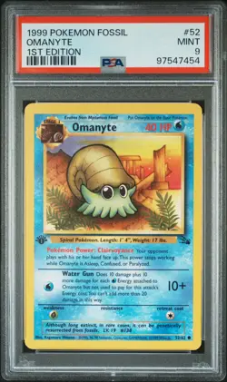 1999 POKEMON FOSSIL 1ST ED #52 OMANYTE PSA 9 - Image 1