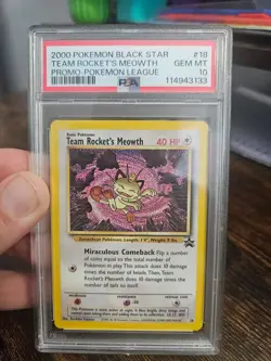 2000 Pokemon Black Star Team Rockets MEOWTH #18 Promo Pokemon League PSA 10 - Image 1
