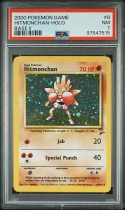 2000 POKEMON BASE SET 2 #8 HITMONCHAN-HOLO PSA 7 - Image 1