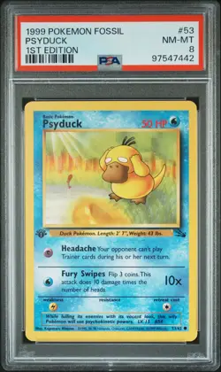 1999 POKEMON FOSSIL 1ST ED #53 PSYDUCK PSA 8 - Image 1