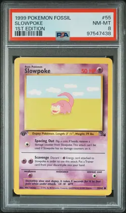1999 POKEMON FOSSIL 1ST ED #55 SLOWPOKE PSA 8 - Image 1