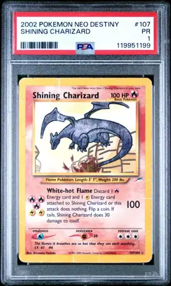 PSA 1 2002 Neo Destiny Shining Charizard 107/105 Holo Foil Pokemon Secret Rare - Image 1