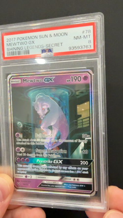 2017 Pokemon Mewtwo GX Secret Shining Rare 78/73 Shining Legends English PSA 8 - Image 2
