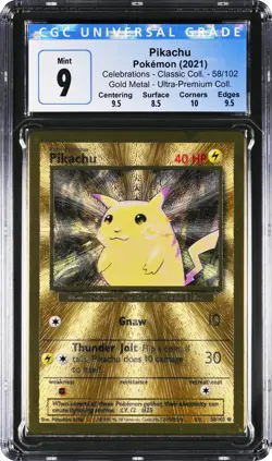2021 Pokemon Celebrations (Metal Card) - Pikachu #58/102 CGC 9 MINT w/ RARE SUBS - Image 2