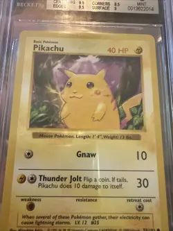 Pokemon Shadowless Red Cheeks Pikachu Error Card 1999 #58 BSG Beckett 9 - Image 5