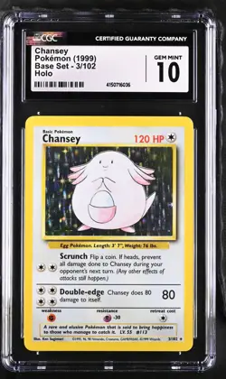 1999 Pokemon Base Set - Chansey #3/102 - Holo - CGC 10 GEM MINT (RARE HARD 10!) - Image 2
