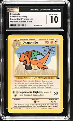 1999 POKEMON MEWTWO STRIKES BACK BLACK STAR PROMOS DRAGONITE #5 PROMO CGC 10 GEM - Image 1