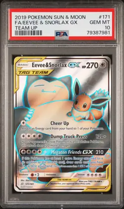 2019 Pokemon Sun & Moon Team Up - Eevee & Snorlax GX #171 PSA 10 GEM MINT - Image 2