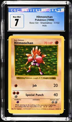 1999 Pokemon Base Set - Shadowless Hitmonchan #7/102 Holo CGC 7 NM - Image 2