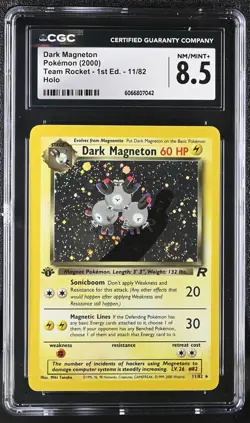 CGC 8.5 Dark Magneton Team Rocket 1st Edition 11/82 Holo SWIRL Pokemon Card - Image 1