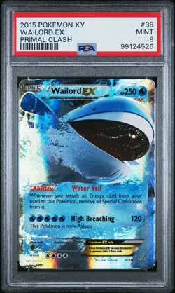 2015 POKEMON XY WAILORD EX PRIMAL CLASH #38 PSA MINT 9 - Image 1