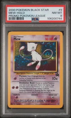 2000 POKEMON PROMO BLACK STAR POKEMON LEAGUE #9 MEW-HOLO PSA 8 - Image 1