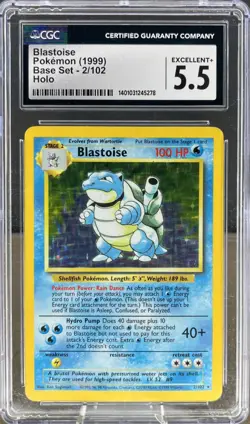 Pokemon 1999 Base Set Unlimited Blastoise HOLO Rare 2/102 CGC 5.5 EXCELLENT+ - Image 3