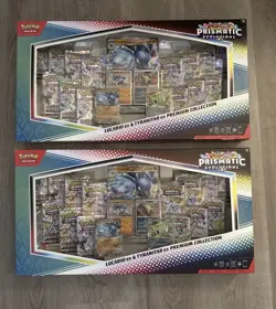 2 x Pokemon Prismatic Evolutions Lucario EX and Tyranitar EX Premium Collection - Image 1