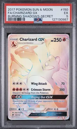 2017 Pokemon Charizard GX Burning Shadows Secret Rare #150 PSA 5 - Image 1
