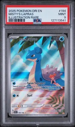 2025 POKEMON DRI EN-DESTINED RIVALS ILLUSTRATION RARE #194 MISTY'S LAPRAS PSA 9 - Image 1