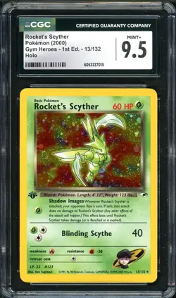Rocket’s Scyther 1st Edition Gym Heroes Holo 13/132 CGC 9.5 MINT+ Pokemon Card - Image 1
