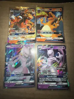 Pokemon 4 Card Charizard GX & Mewtwo GX Bundle Lot - NM TCG - Image 1
