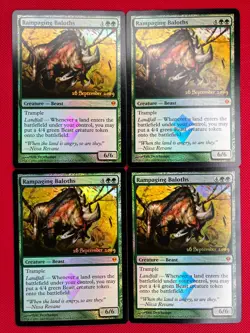 MTG Foil 4X Rampaging Baloths X4 Prerelease Promo Magic LP (1X has 3-ring dings) - Image 1