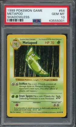 1999 POKEMON WOTC SHADOWLESS BASE SET METAPOD #54 PSA 10 - Image 1