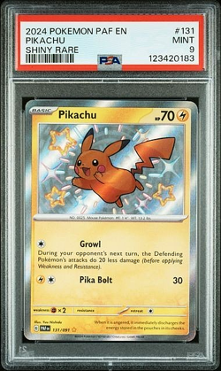 PSA 9 MINT - Pikachu Shiny Rare #131/091 PAF EN Paldean Fates Pokemon - Image 1