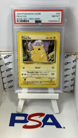 Pikachu #58/102 Yellow Cheeks PSA 8 1999 Base Set Unlimited Pokemon TCG - Image 1