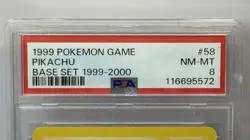 Pikachu #58/102 Yellow Cheeks PSA 8 1999 Base Set Unlimited Pokemon TCG - Image 2