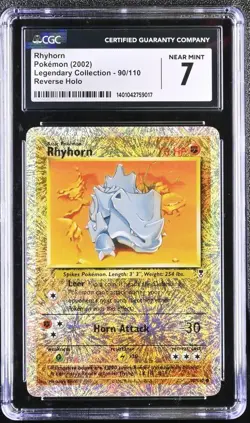 2002 POKEMON LEGENDARY COLLECTION RHYHORN #90 REVERSE HOLO CGC 7 NEAR MINT - Image 1