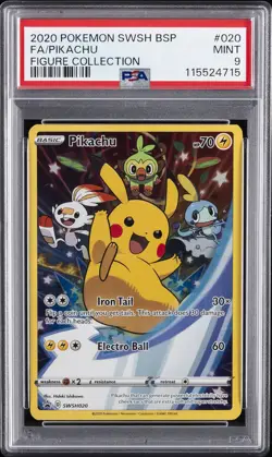 2020 POKEMON SWSH BLACK STAR PROMO FIGURE COLL #020 FULL ART/PIKACHU PSA 9 - Image 1