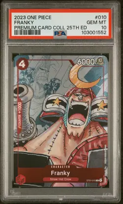 2023 ONE PIECE PREM BANDAI PREM CARD COLL 25TH ED #010 FRANKY PSA 10 - Image 1