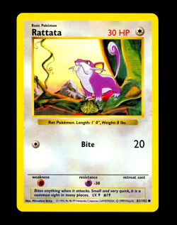 1999 Pokemon RATTATA Base Set SHADOWLESS Edition RED INK STAIN ERROR Card 61/102 - Image 1