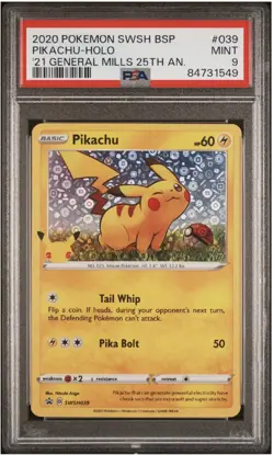 PSA 9 Pikachu Holo SWSH039 21 General Mills 25th Anniversary Promo Pokemon Card. - Image 1