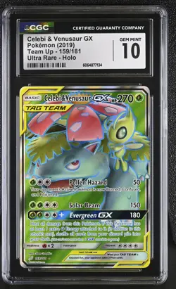 CGC 10 GEM MINT Celebi & Venusaur GX Team Up 159/181 Ultra Rare Pokemon Card - Image 1