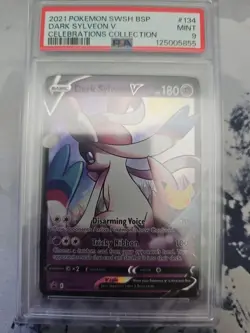2021 POKEMON SWSH BLACK STAR PROMO CELEBRATIONS COLL #134 DARK SYLVEON V PSA 9 - Image 1