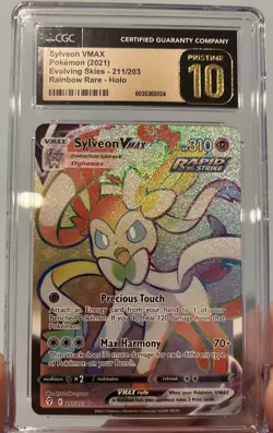 CGC Pristine 10 Pokemon Sylveon VMAX Rainbow Evolving Skies Rare Holo 2021 - Image 1