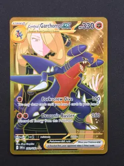 Pokemon TCG Destined Rivals Cynthia’s Garchomp Ex 241/182 Gold Hyper Rare - Image 1