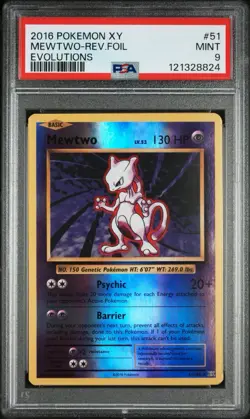 2016 POKEMON XY EVOLUTIONS MEWTWO REVERSE HOLO #51 PSA MINT /108 - Image 1