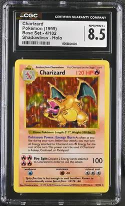 CGC 8.5 Charizard 1999 Base Set 4/102 Shadowless Holo Pokemon Card - Image 1