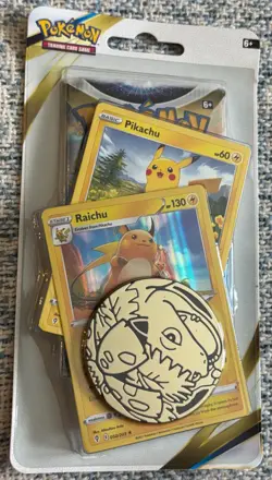 POKEMON TCG SWORD & SHIELD BRILLIANT STARS PACK, PIKACHU & RAICHU CARD, COIN - Image 1