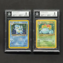HOLO BLEED Venusaur 15/102 & Blastoise 2/102 1999 Pokemon Base Set Cards BGS 8 - Image 1