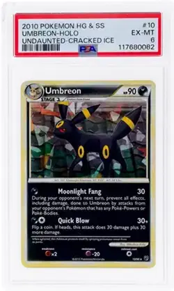 2010 Pokemon HG & SS Umbreon 10/90 Undaunted CRACKED ICE Holo PSA 6 - Image 1
