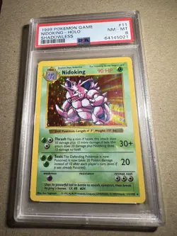 1999 Nidoking 11/102 Pokemon Base Set Shadowless Holo foil vintage PSA 8 NM Mint - Image 1